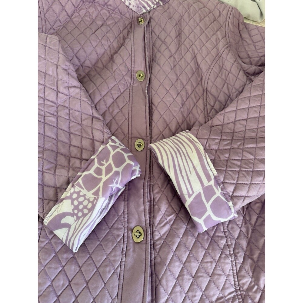Dennis Basso 100% Silk Quilted Jacket Womens M Purple Toggle Coat - Picture 5 of 11